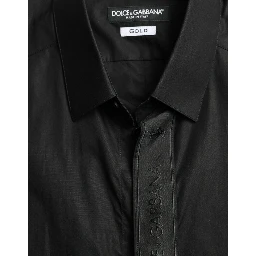 Black Cotton Logo Formal GOLD Dress Shirt