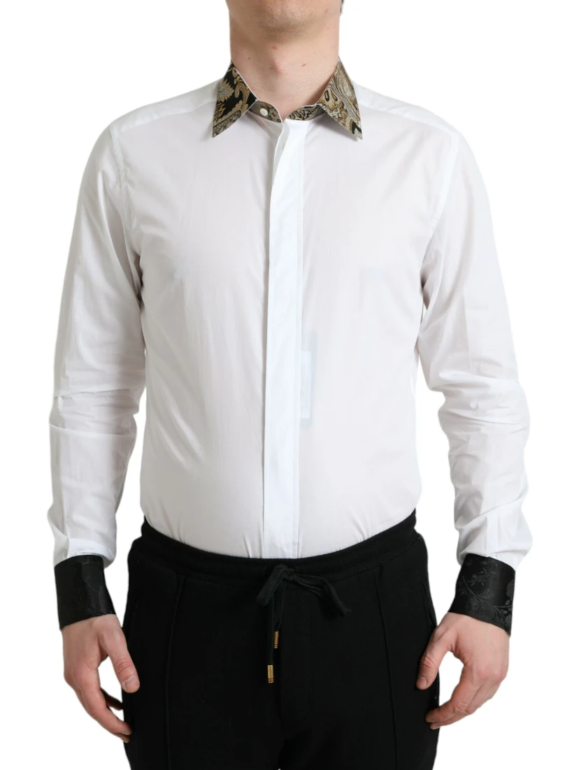 White Cotton Jacquard Formal GOLD Dress Shirt