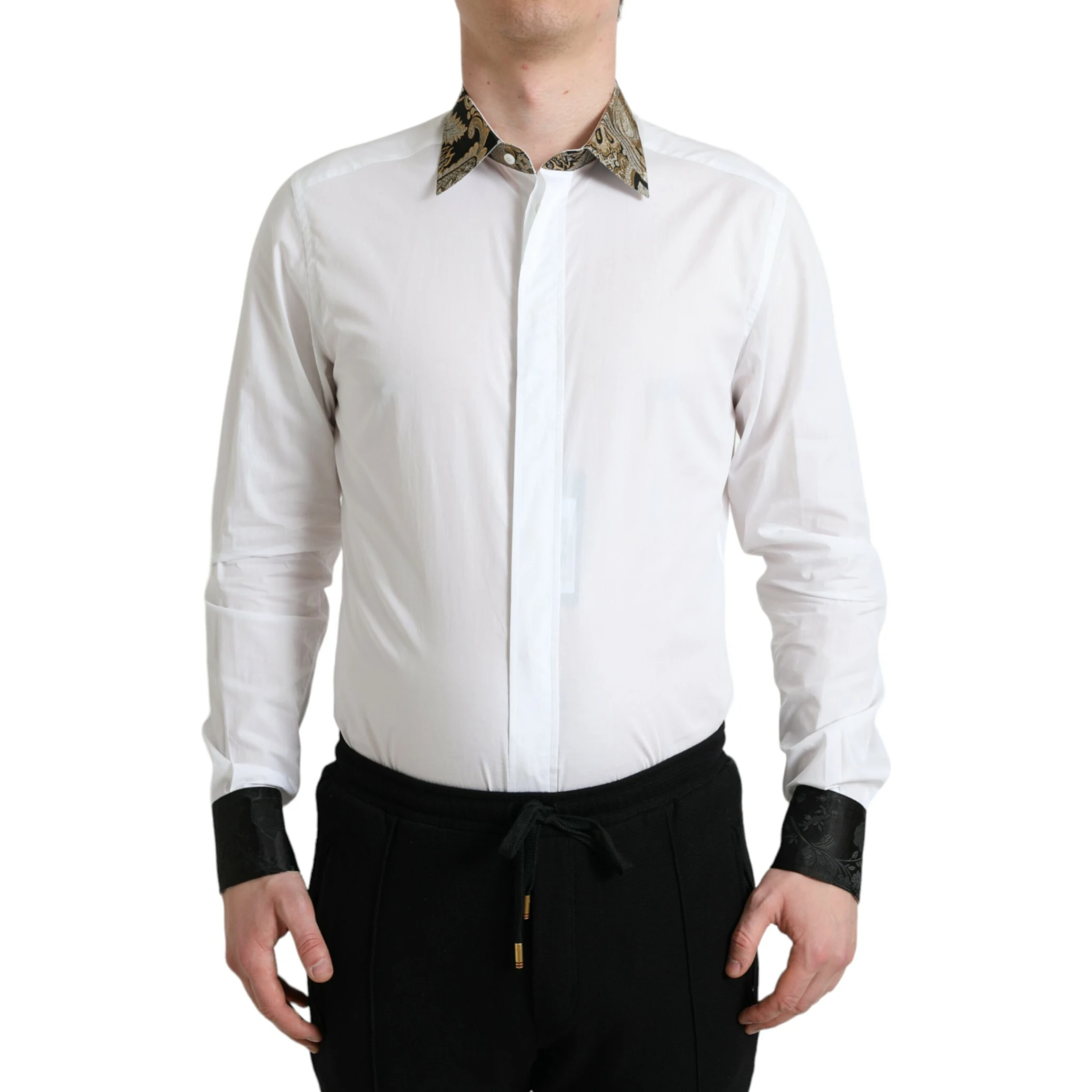 White Cotton Jacquard Formal GOLD Dress Shirt