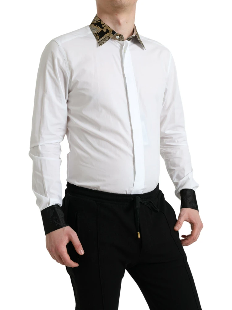 White Cotton Jacquard Formal GOLD Dress Shirt alternative
