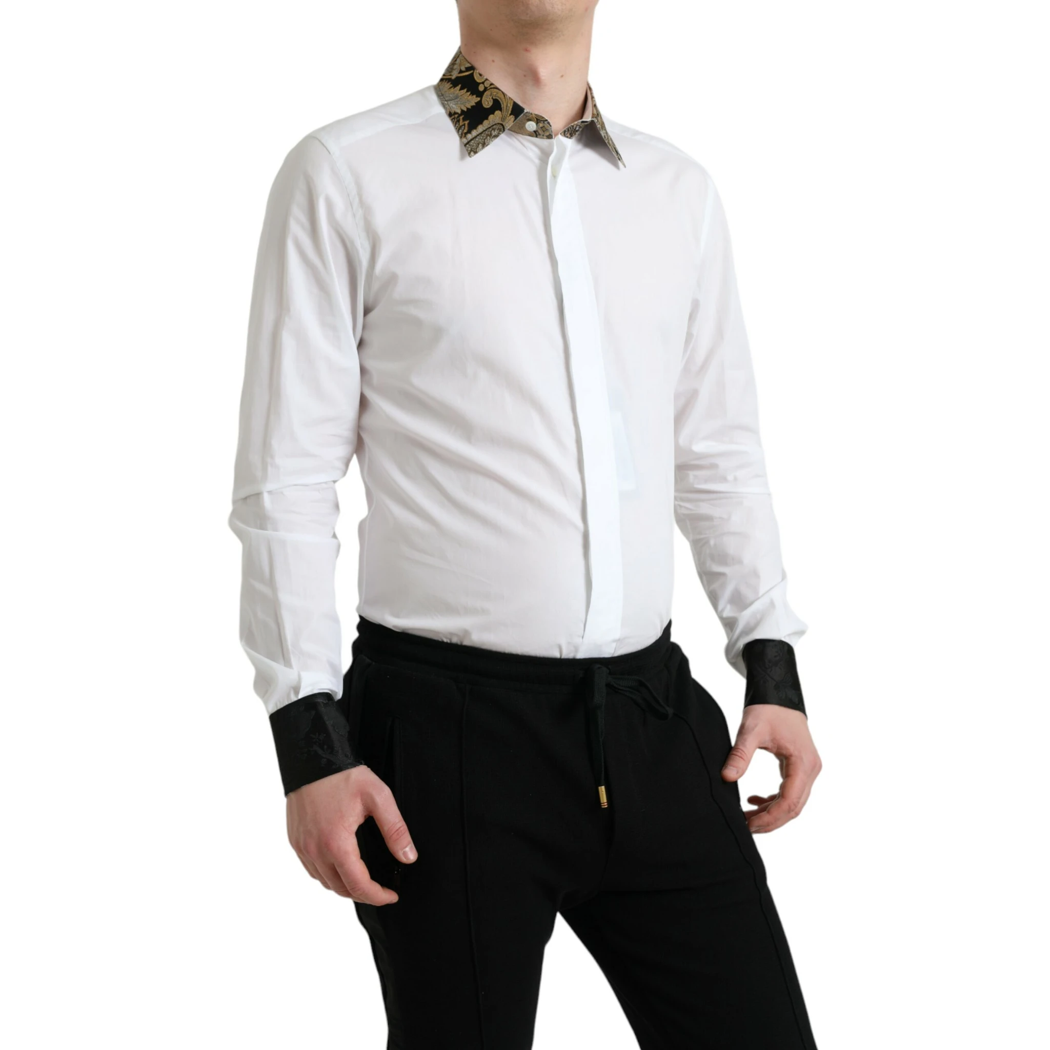 White Cotton Jacquard Formal GOLD Dress Shirt