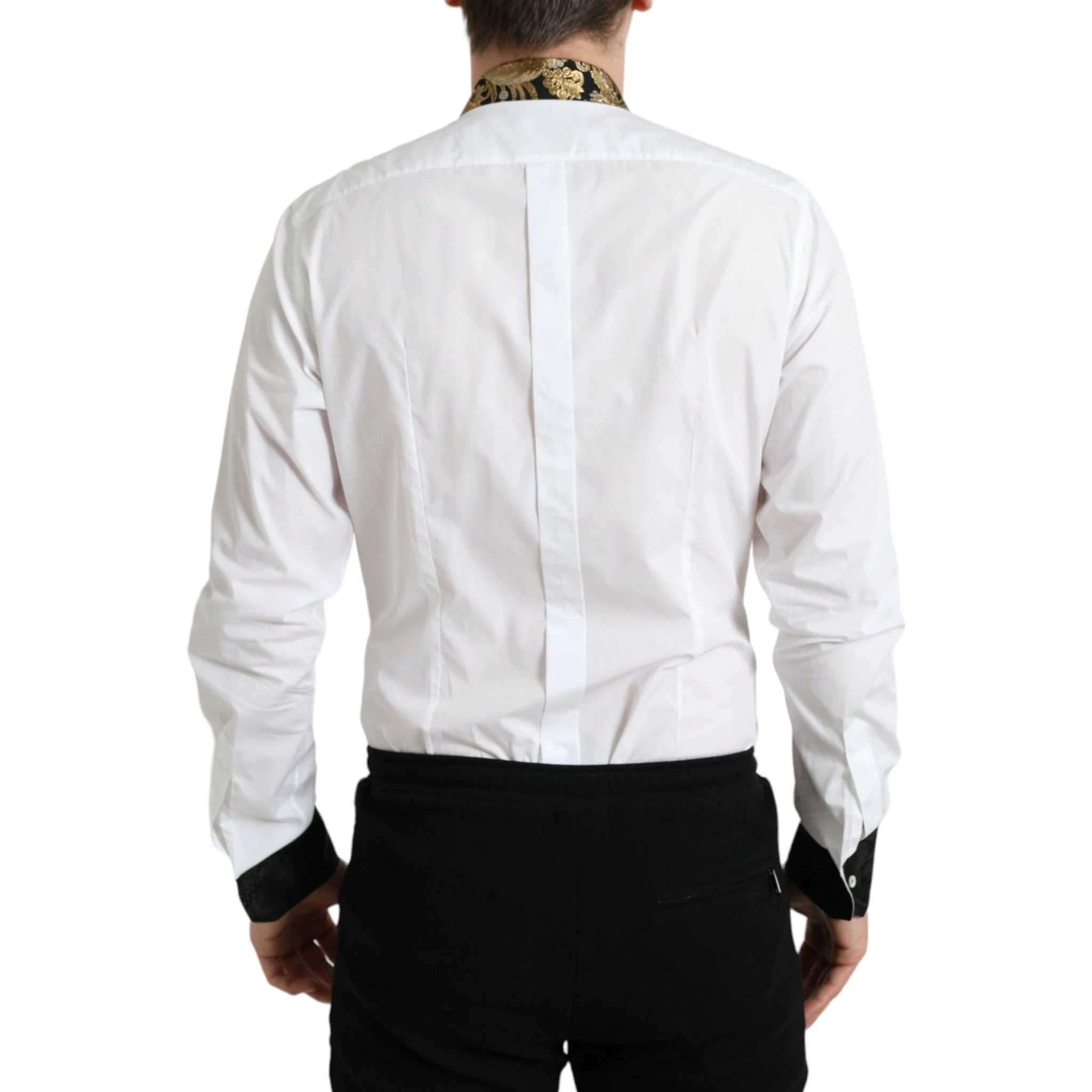 White Cotton Jacquard Formal GOLD Dress Shirt