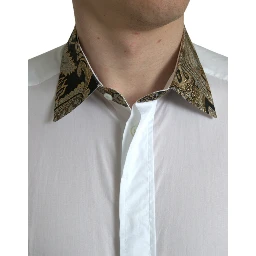 White Cotton Jacquard Formal GOLD Dress Shirt