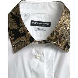 White Cotton Jacquard Formal GOLD Dress Shirt