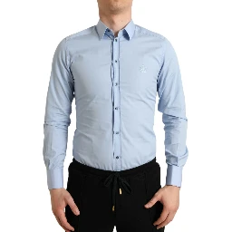 Sky Blue Cotton Men Formal GOLD Dress Shirt