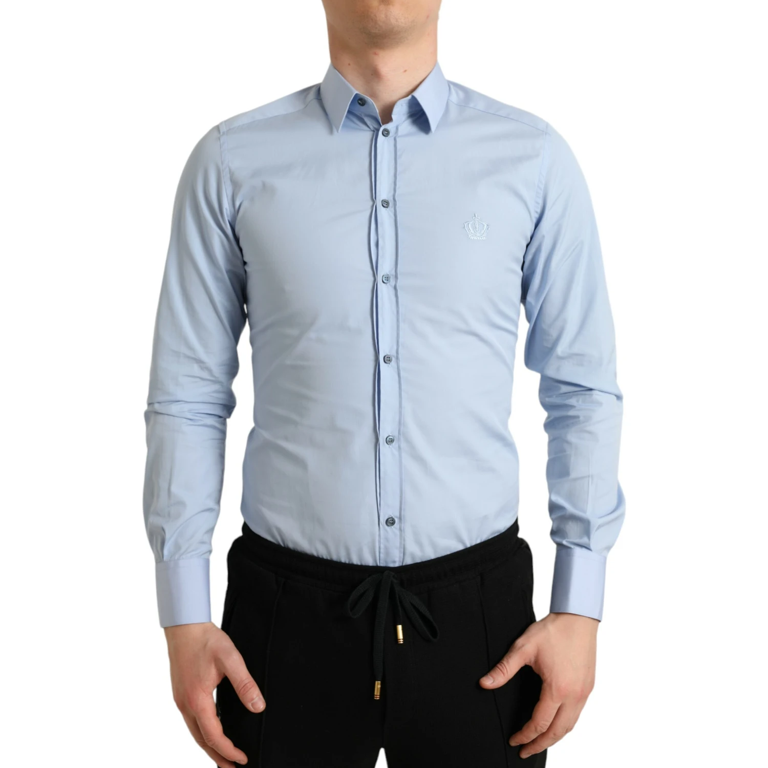 Sky Blue Cotton Men Formal GOLD Dress Shirt
