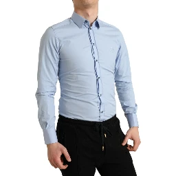 Sky Blue Cotton Men Formal GOLD Dress Shirt