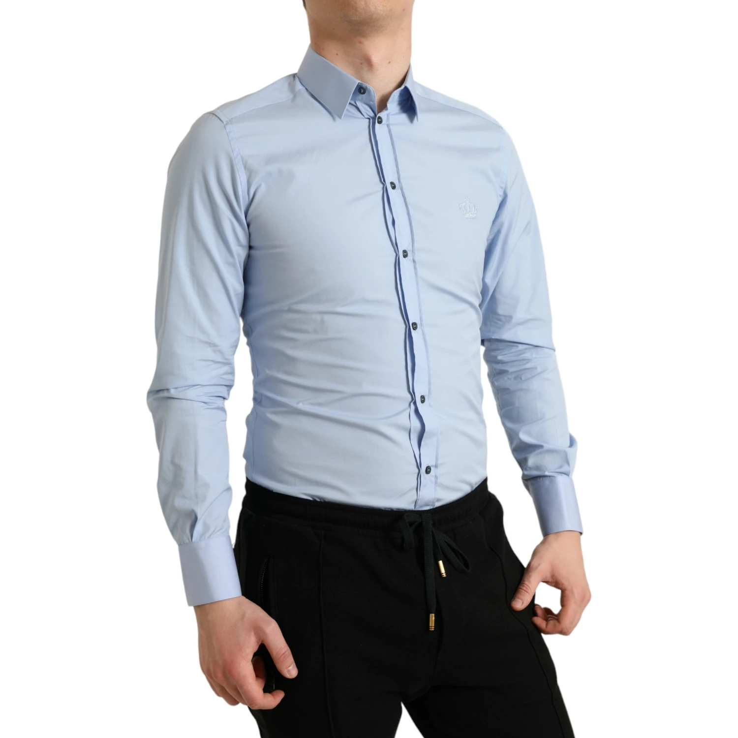 Sky Blue Cotton Men Formal GOLD Dress Shirt