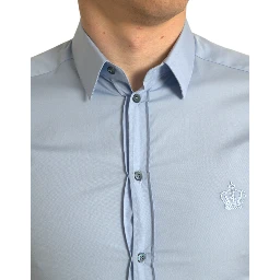 Sky Blue Cotton Men Formal GOLD Dress Shirt