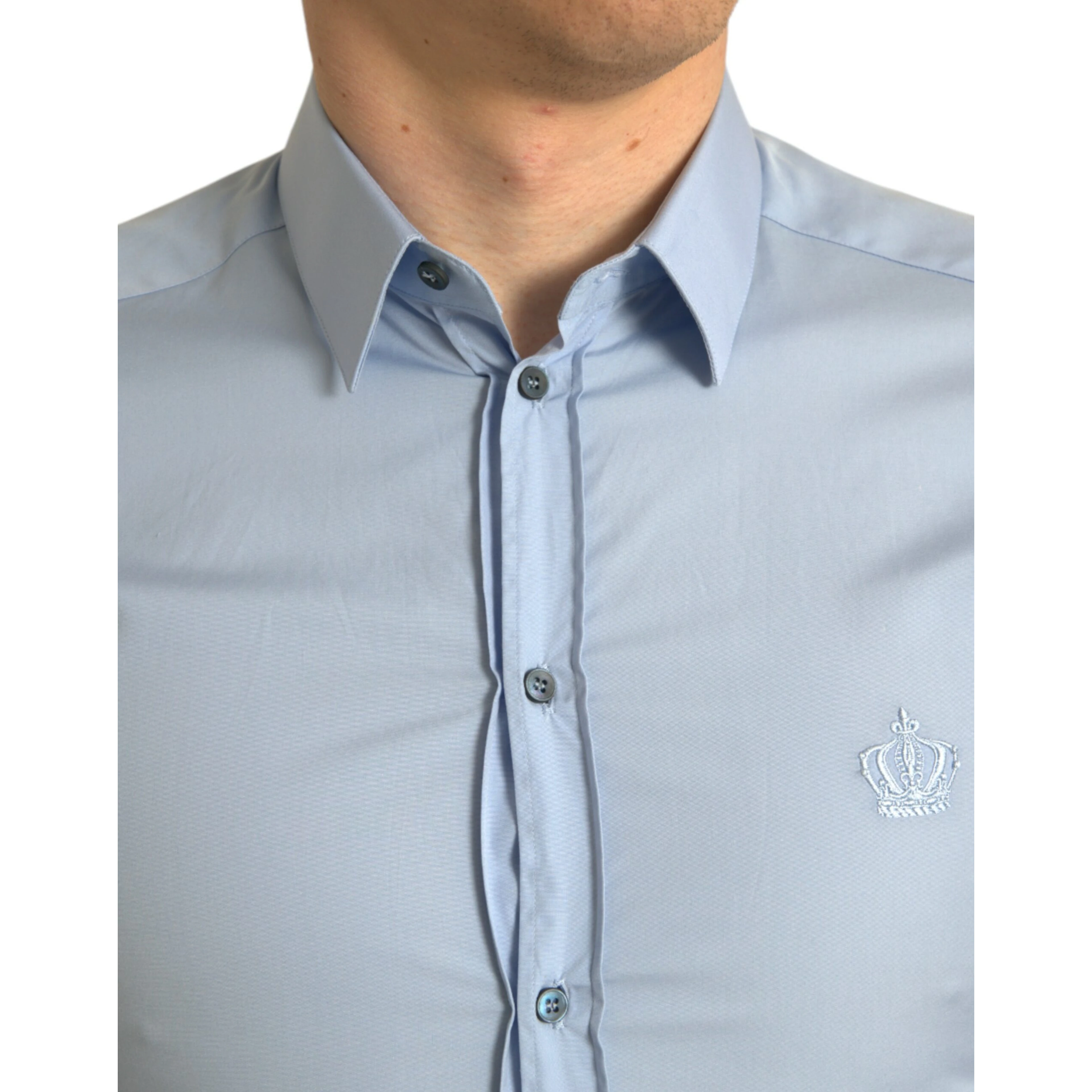 Sky Blue Cotton Men Formal GOLD Dress Shirt