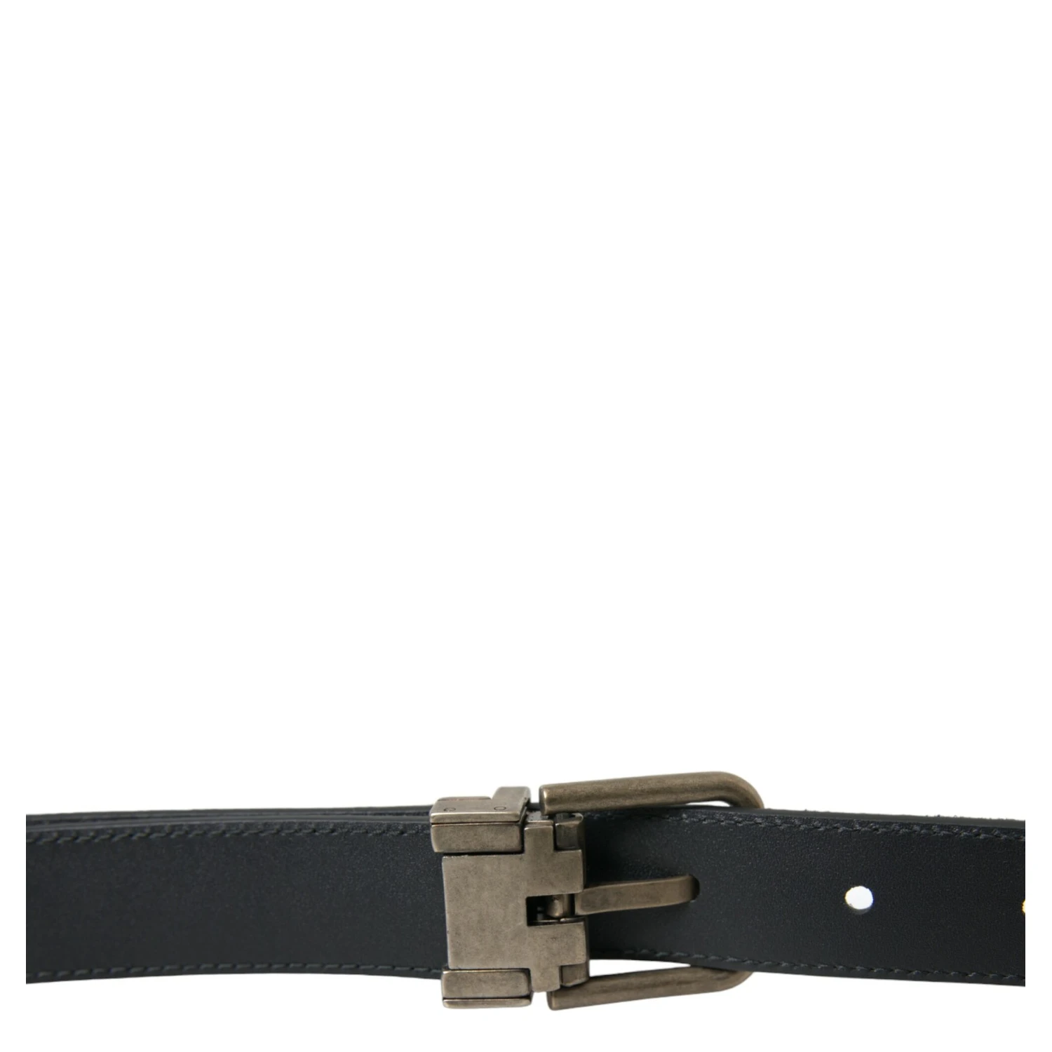 Black Goat Leather Antique Metal Buckle Belt