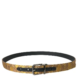 Gold Leather Jacquard Silver Metal Buckle Belt