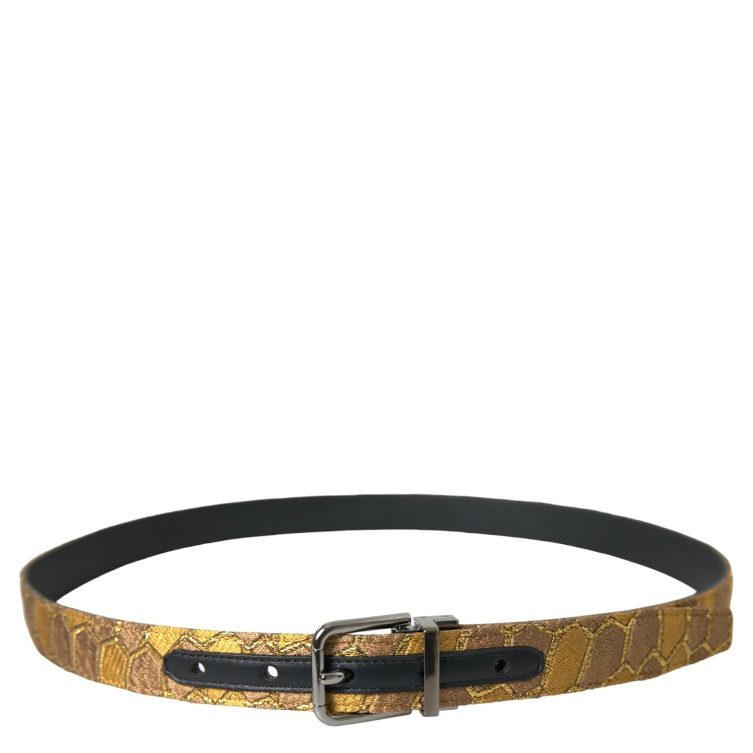 Gold Leather Jacquard Silver Metal Buckle Belt