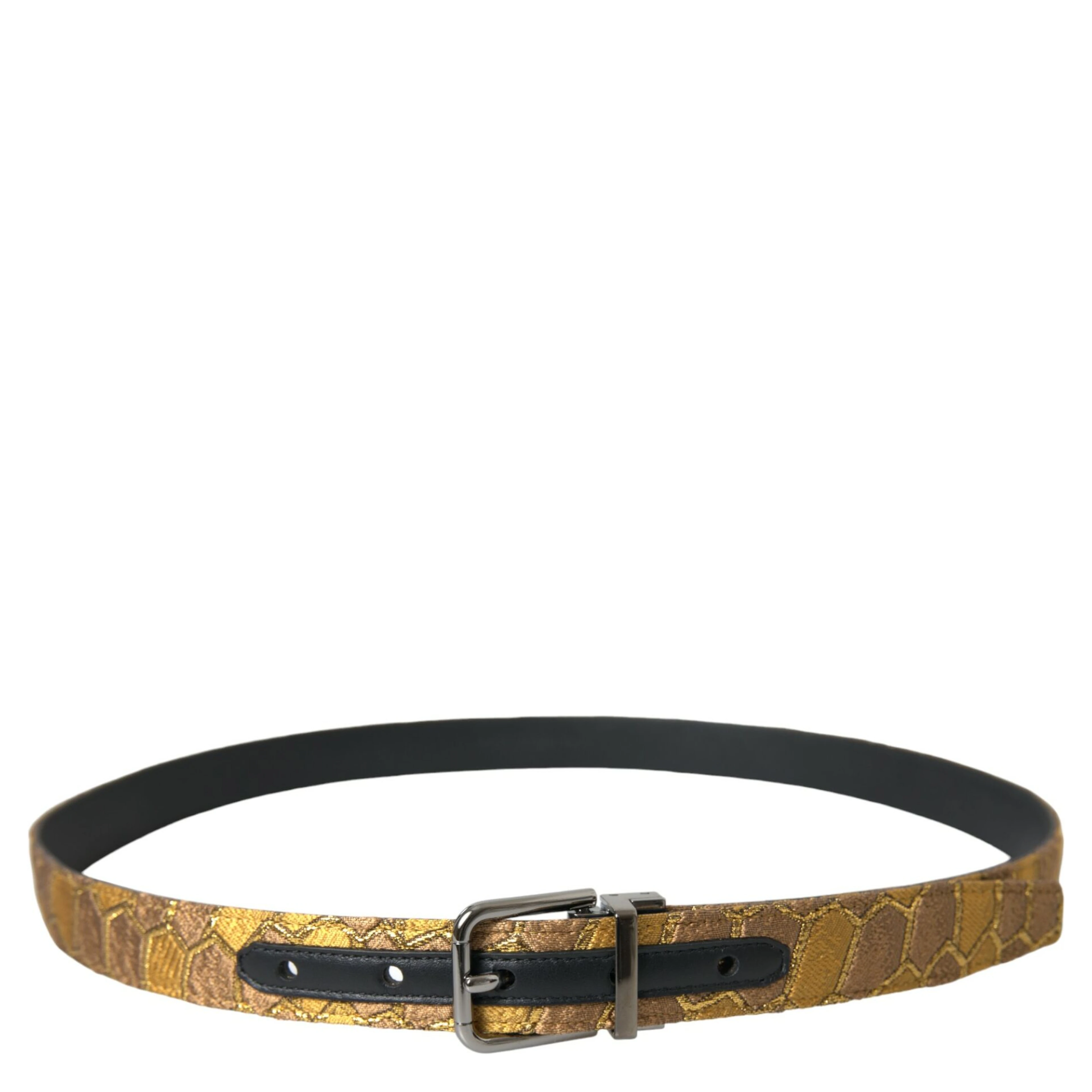 Gold Leather Jacquard Silver Metal Buckle Belt