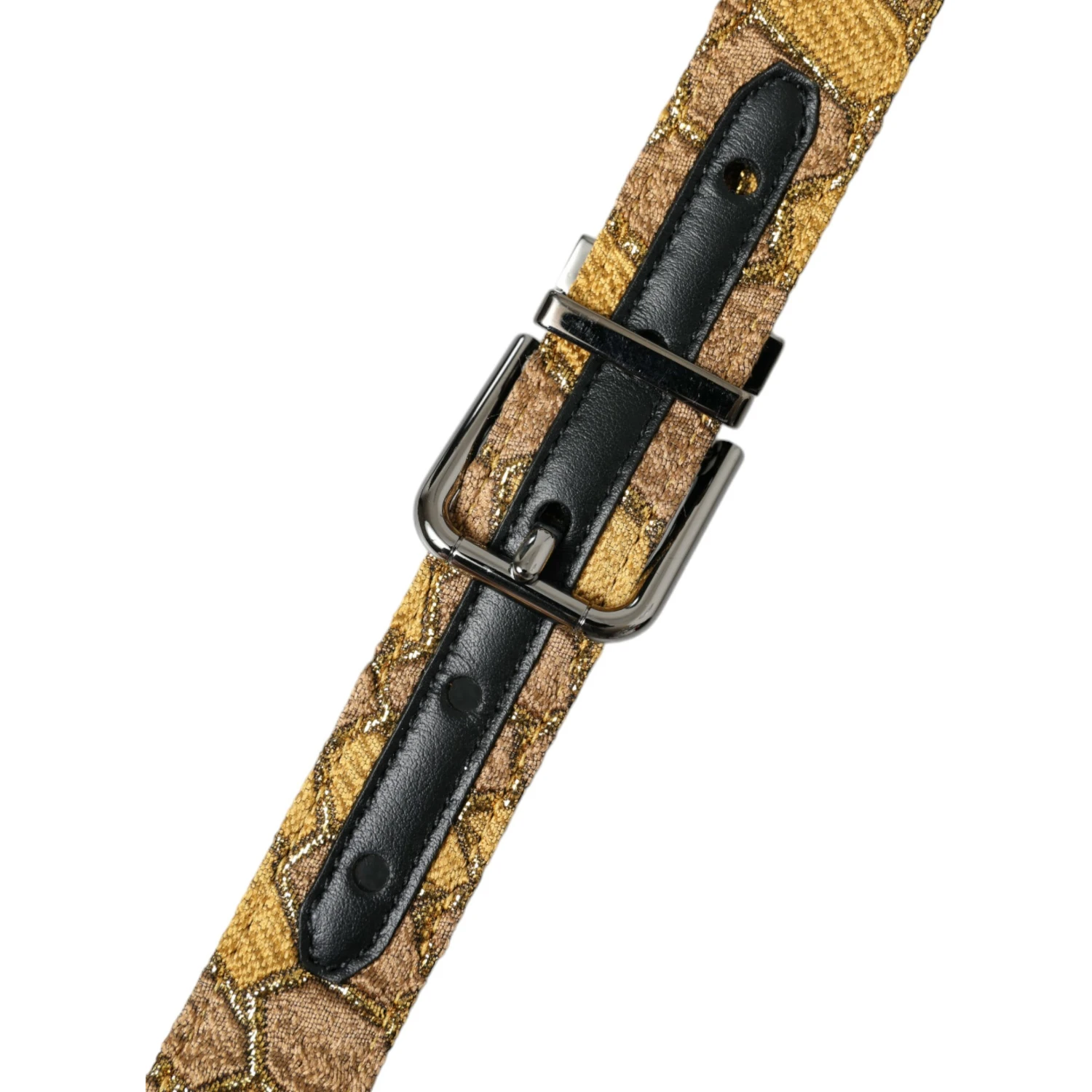 Gold Leather Jacquard Silver Metal Buckle Belt