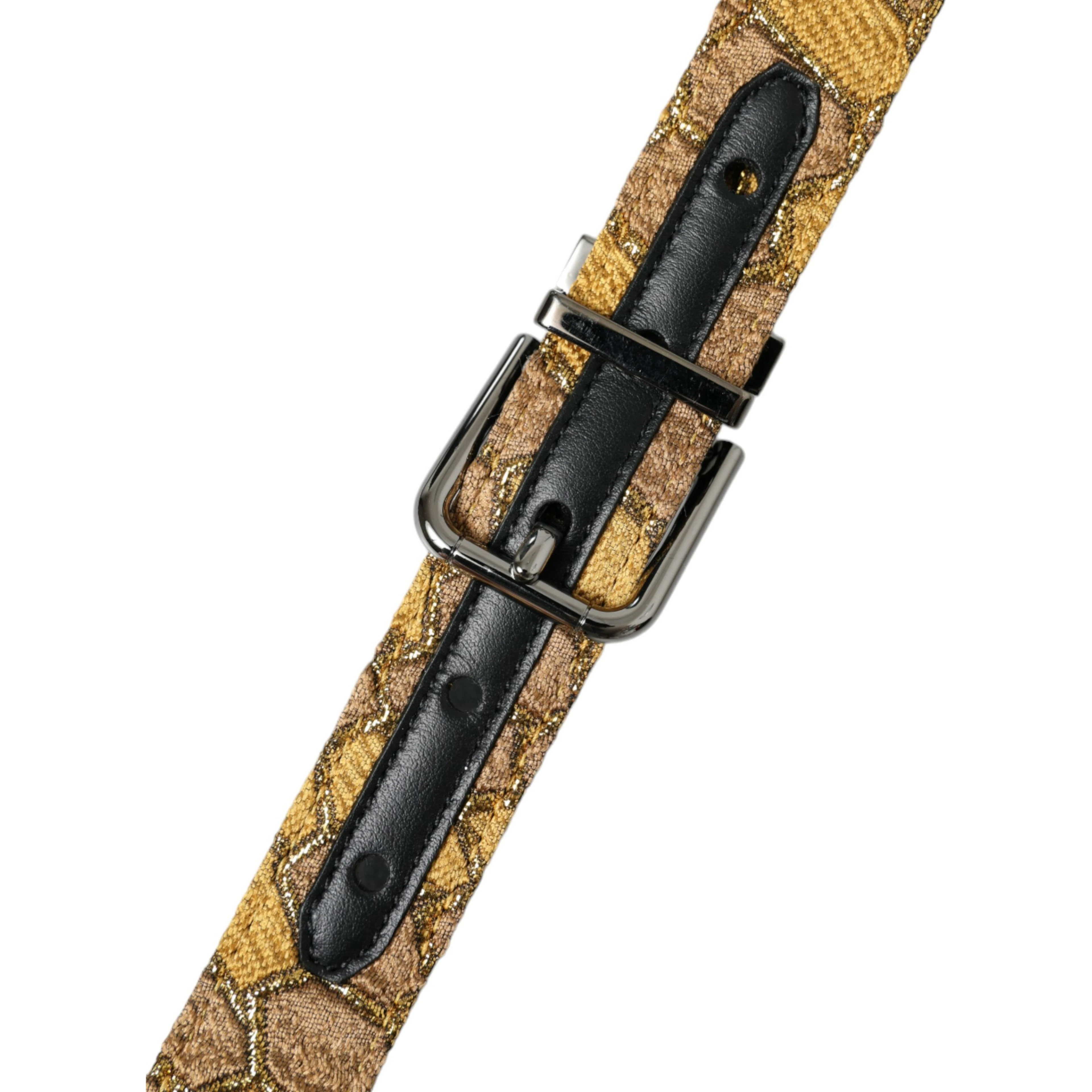 Gold Leather Jacquard Silver Metal Buckle Belt