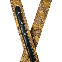 Gold Leather Jacquard Silver Metal Buckle Belt