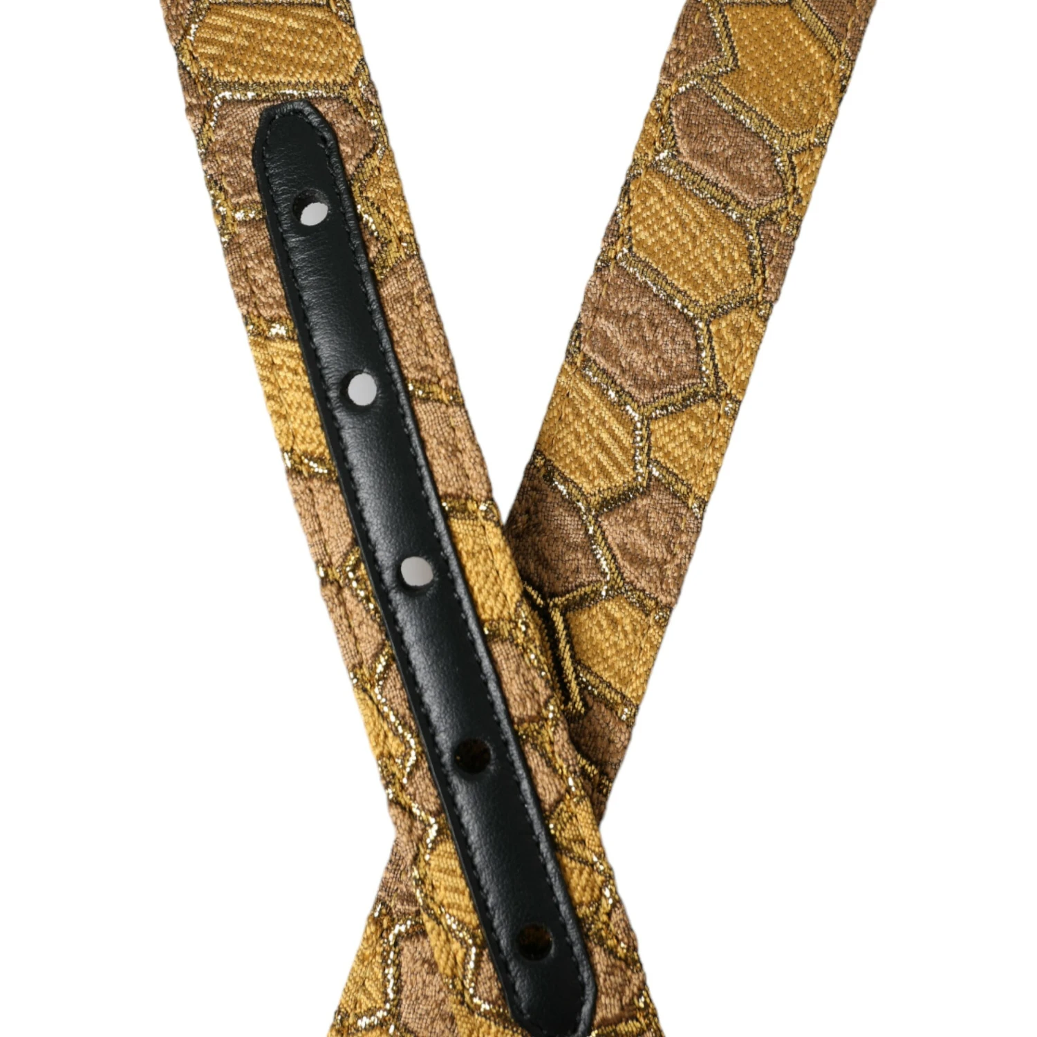 Gold Leather Jacquard Silver Metal Buckle Belt