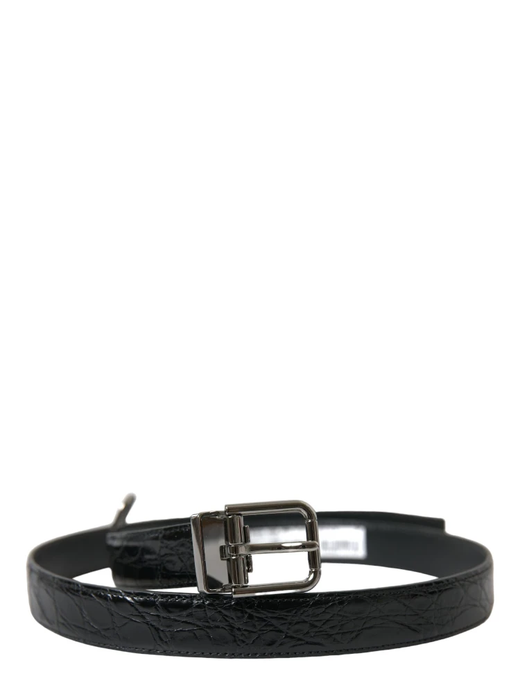 Black Leather Silver Metal Buckle Belt