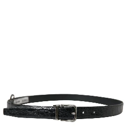 Black Leather Silver Metal Buckle Belt