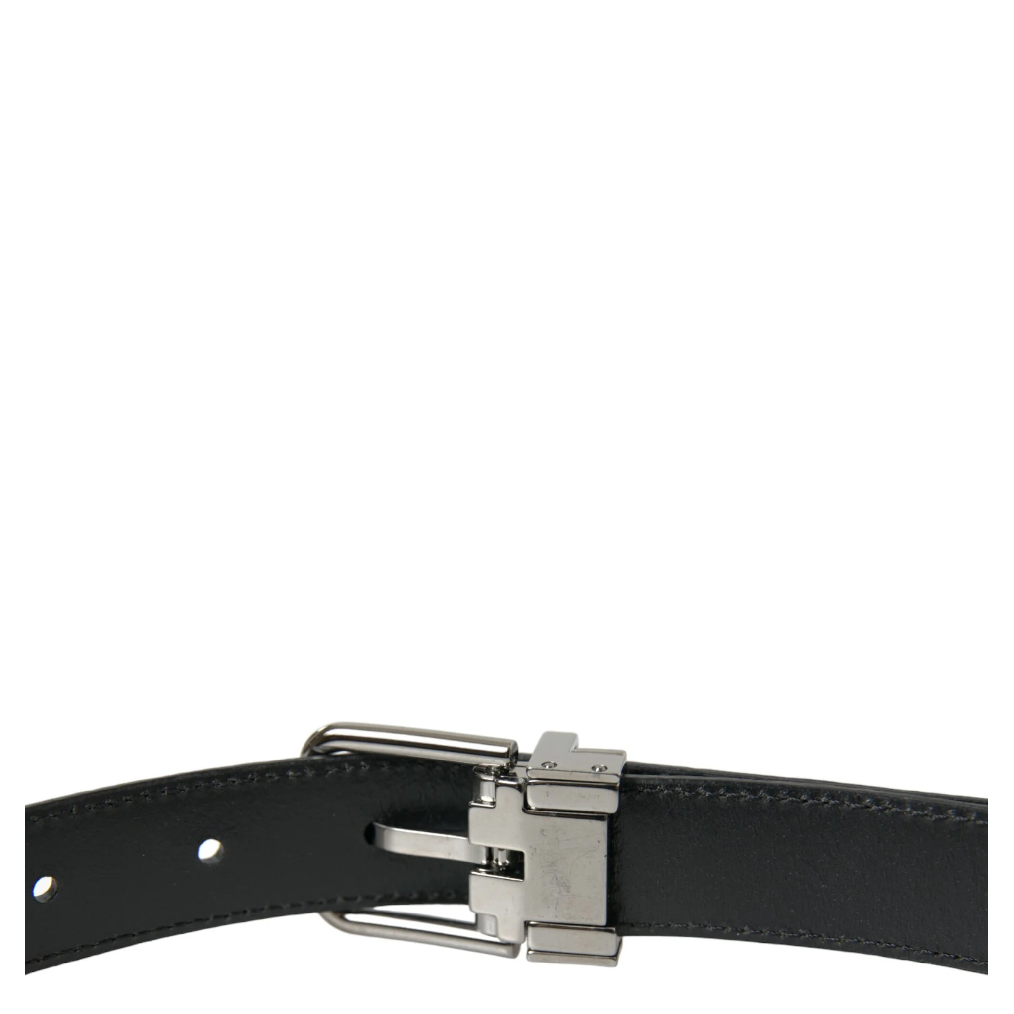 Black Leather Silver Metal Buckle Belt