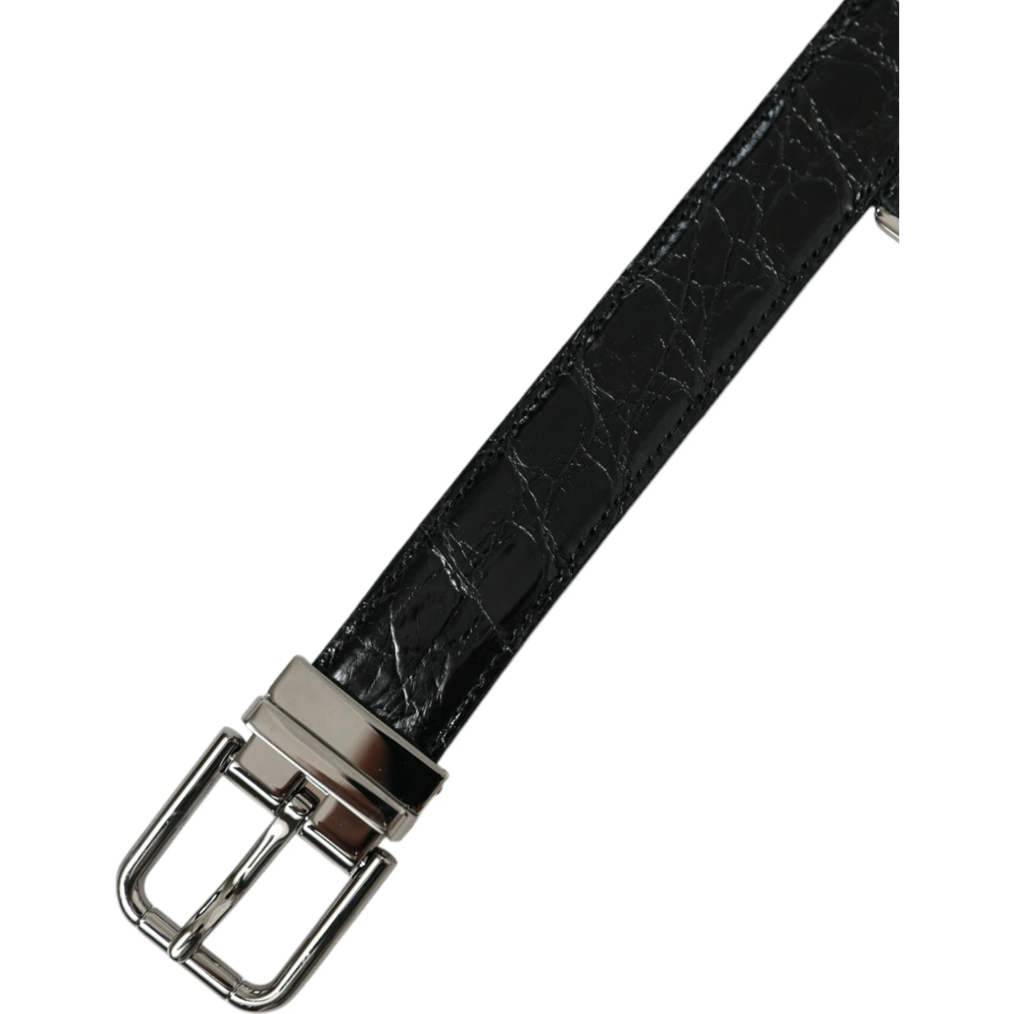 Black Leather Silver Metal Buckle Belt