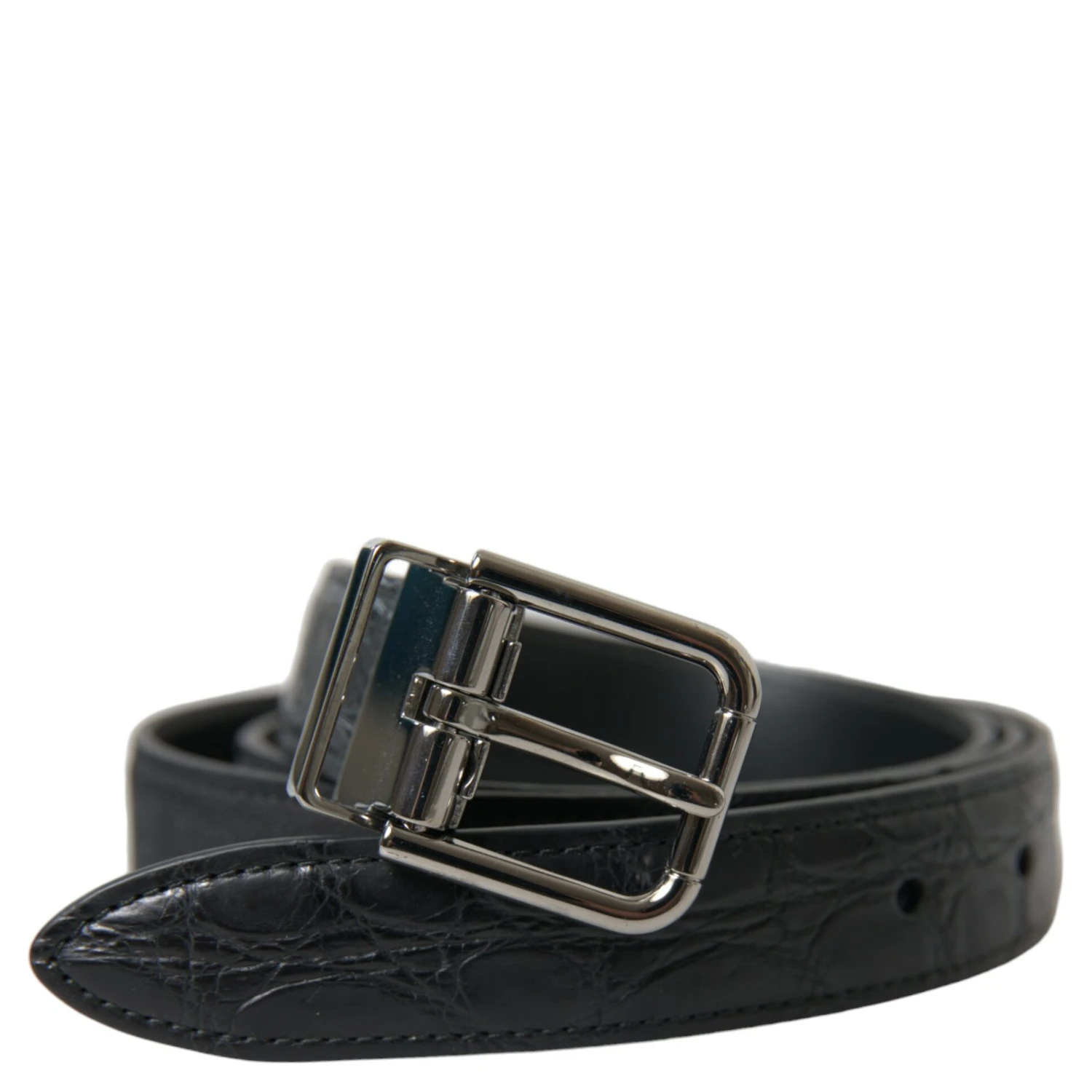 Black Leather Silver Metal Buckle Belt