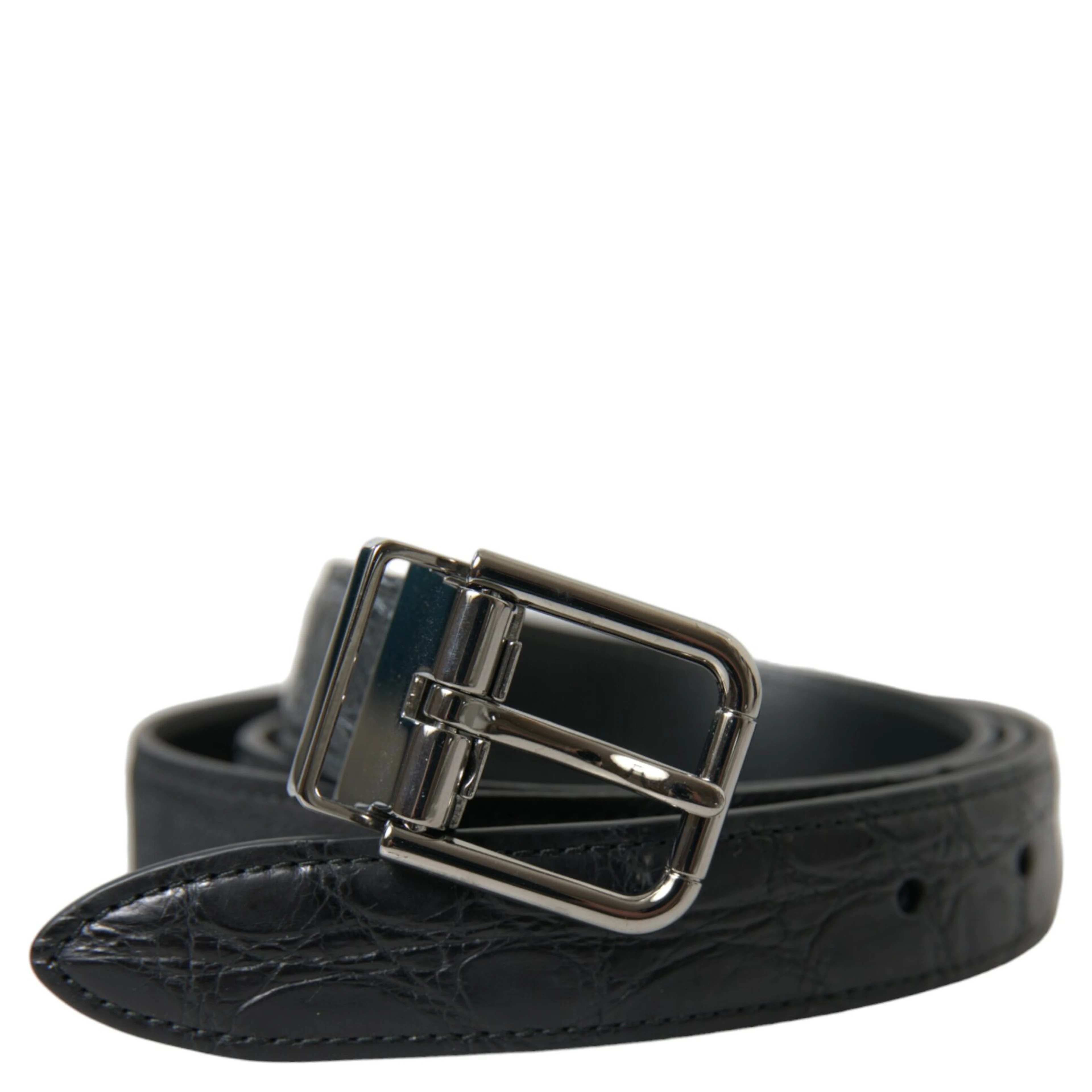 Black Leather Silver Metal Buckle Belt