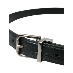 Black Leather Silver Metal Buckle Belt