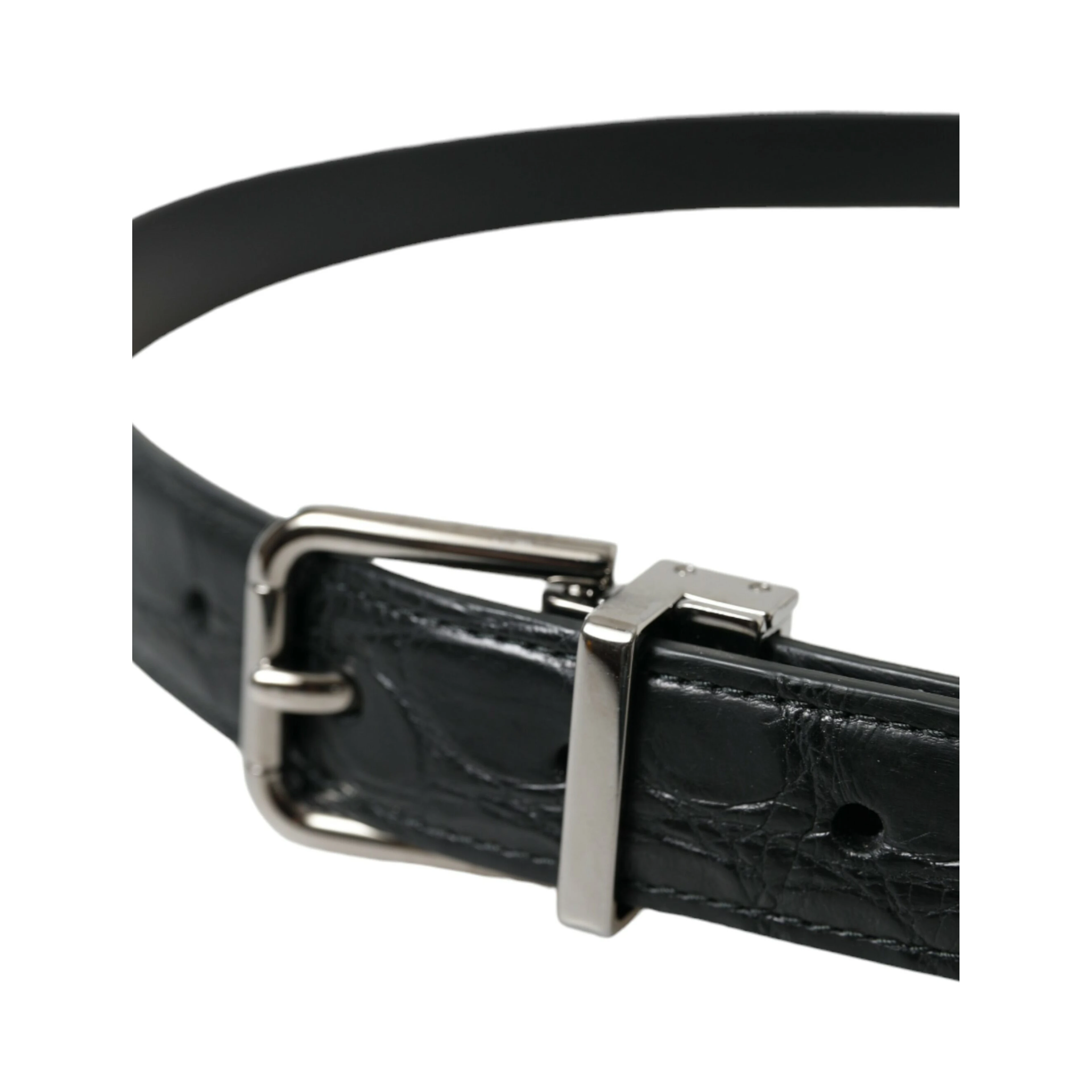 Black Leather Silver Metal Buckle Belt