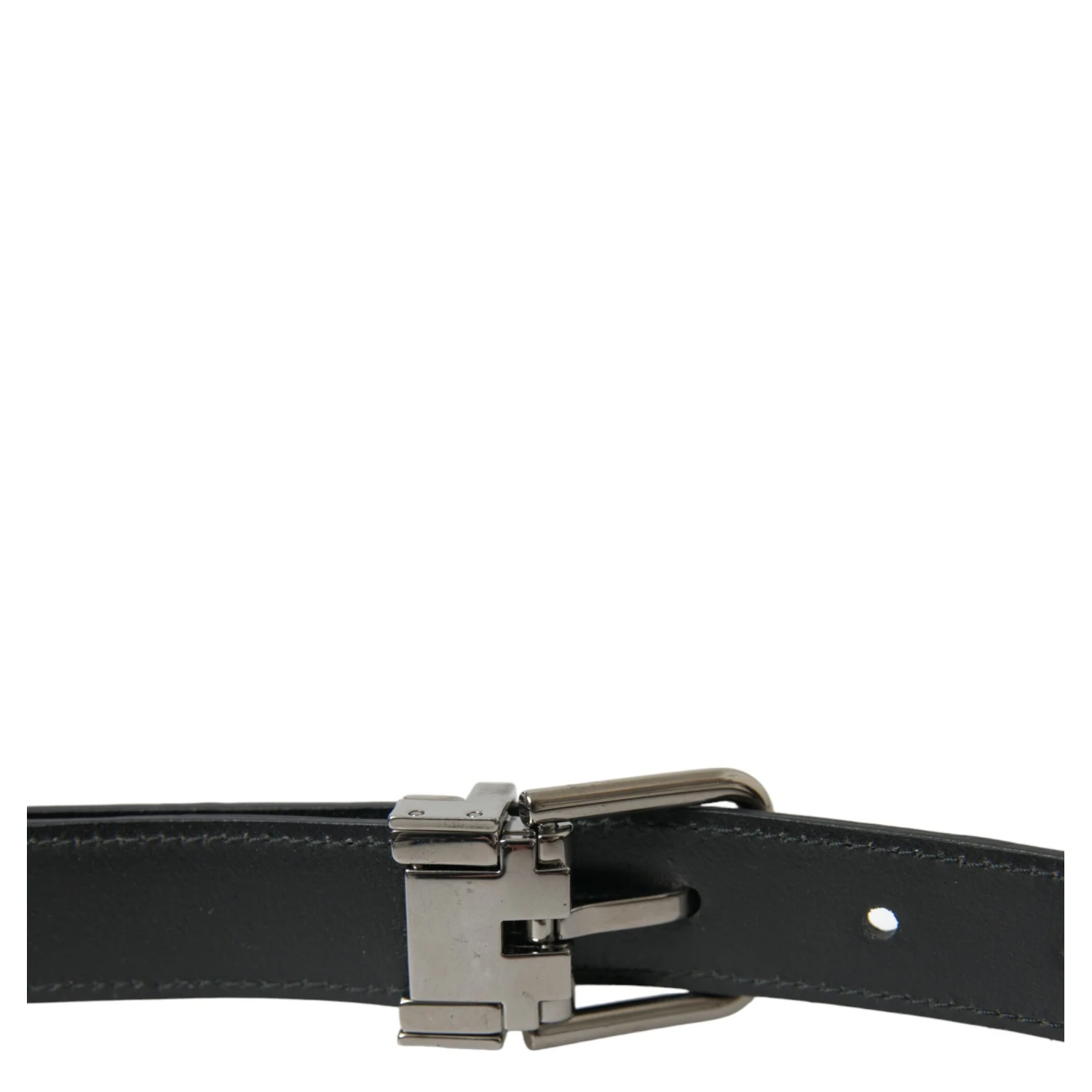 Black Leather Silver Metal Buckle Belt