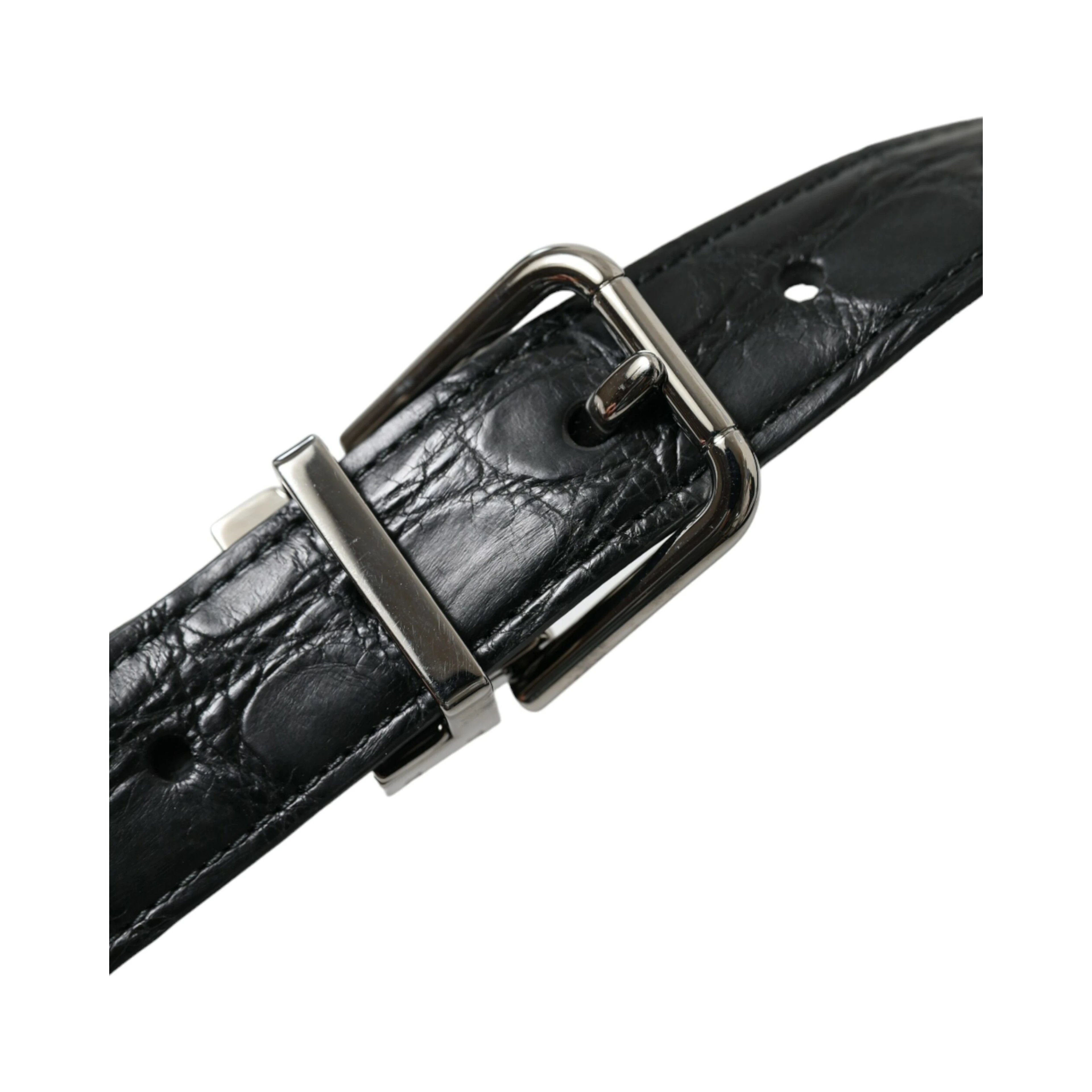 Black Leather Silver Metal Buckle Belt
