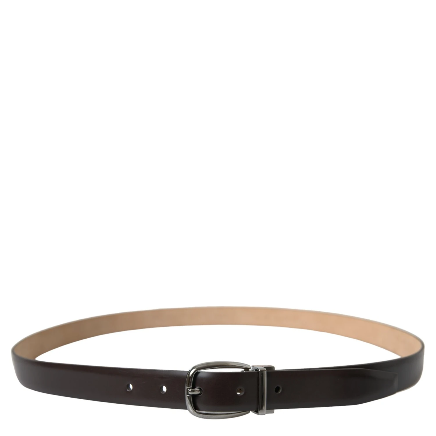 Dark Brown Leather Silver Metal Buckle Belt