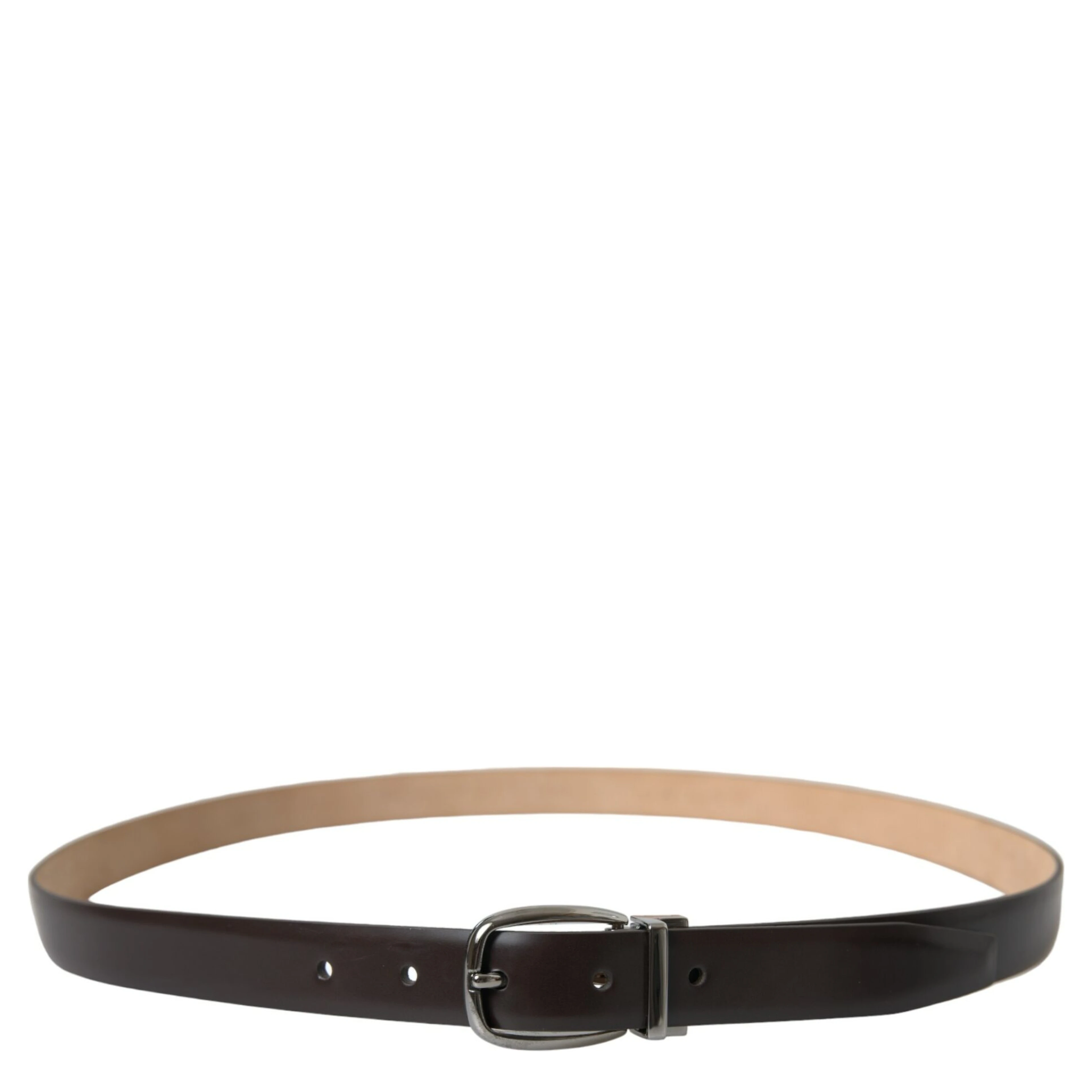 Dark Brown Leather Silver Metal Buckle Belt