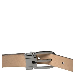 Dark Brown Leather Silver Metal Buckle Belt