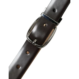 Dark Brown Leather Silver Metal Buckle Belt