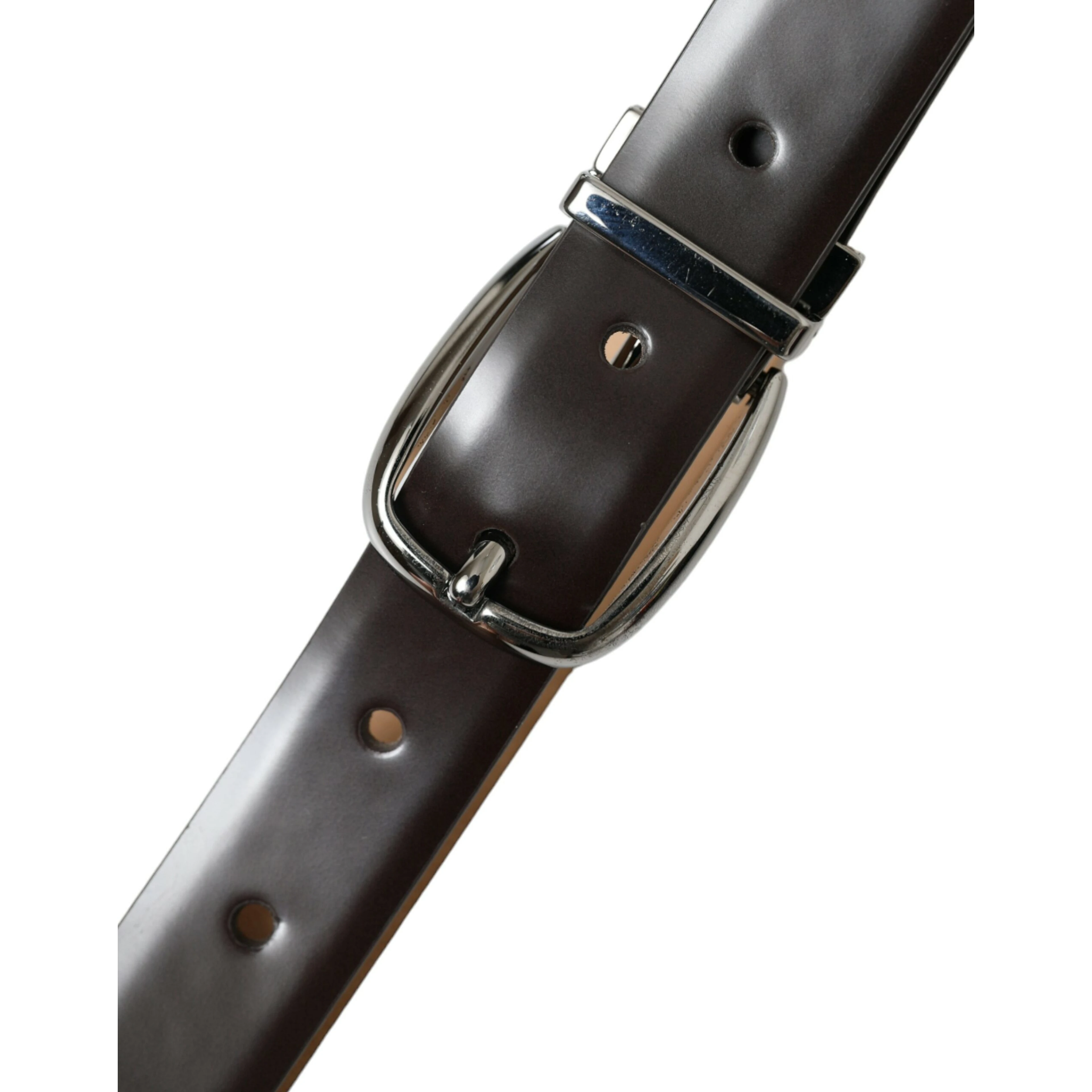Dark Brown Leather Silver Metal Buckle Belt