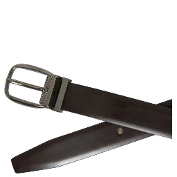 Dark Brown Leather Silver Metal Buckle Belt