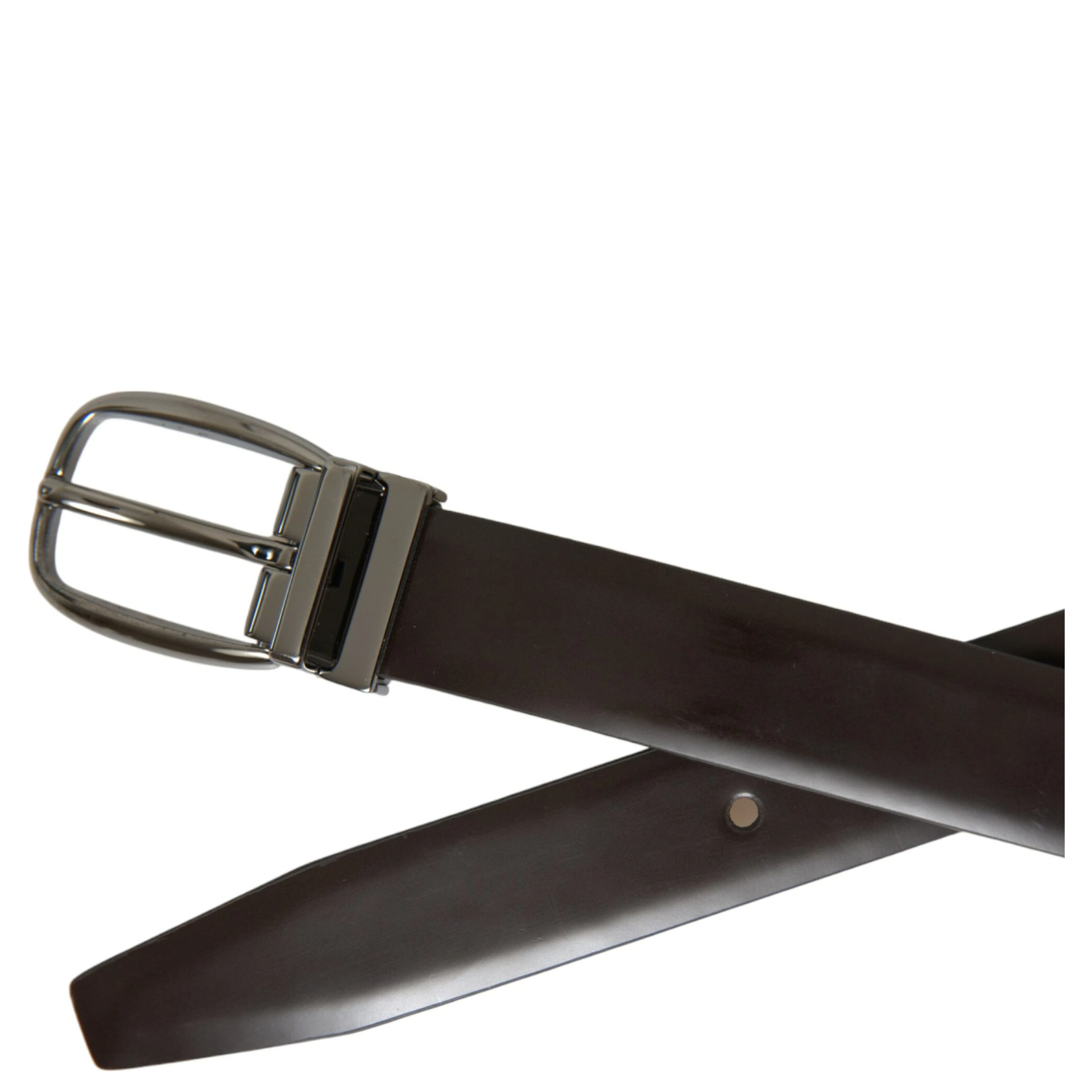 Dark Brown Leather Silver Metal Buckle Belt