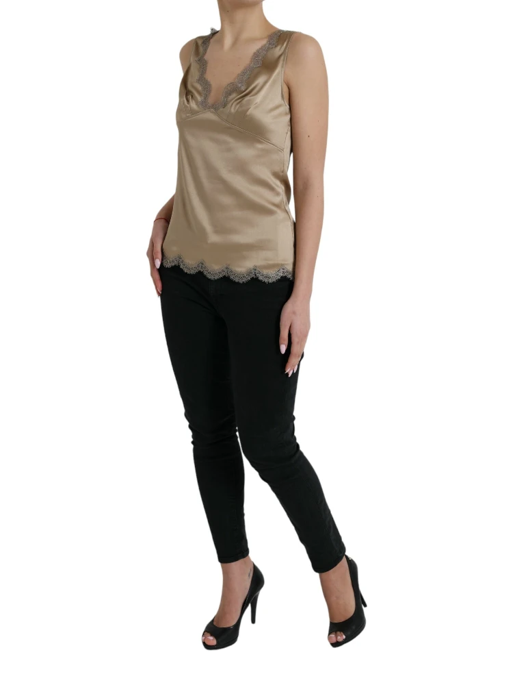 Brown Lace Trim V-neck Sleeveless Tank Top alternative