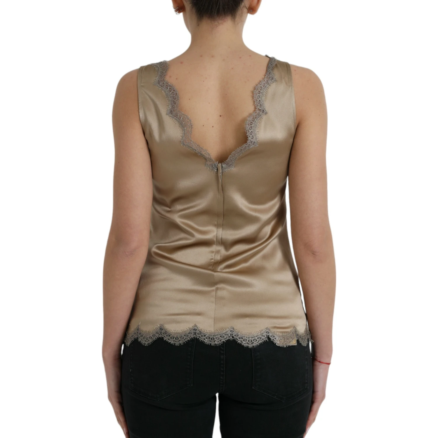 Brown Lace Trim V-neck Sleeveless Tank Top