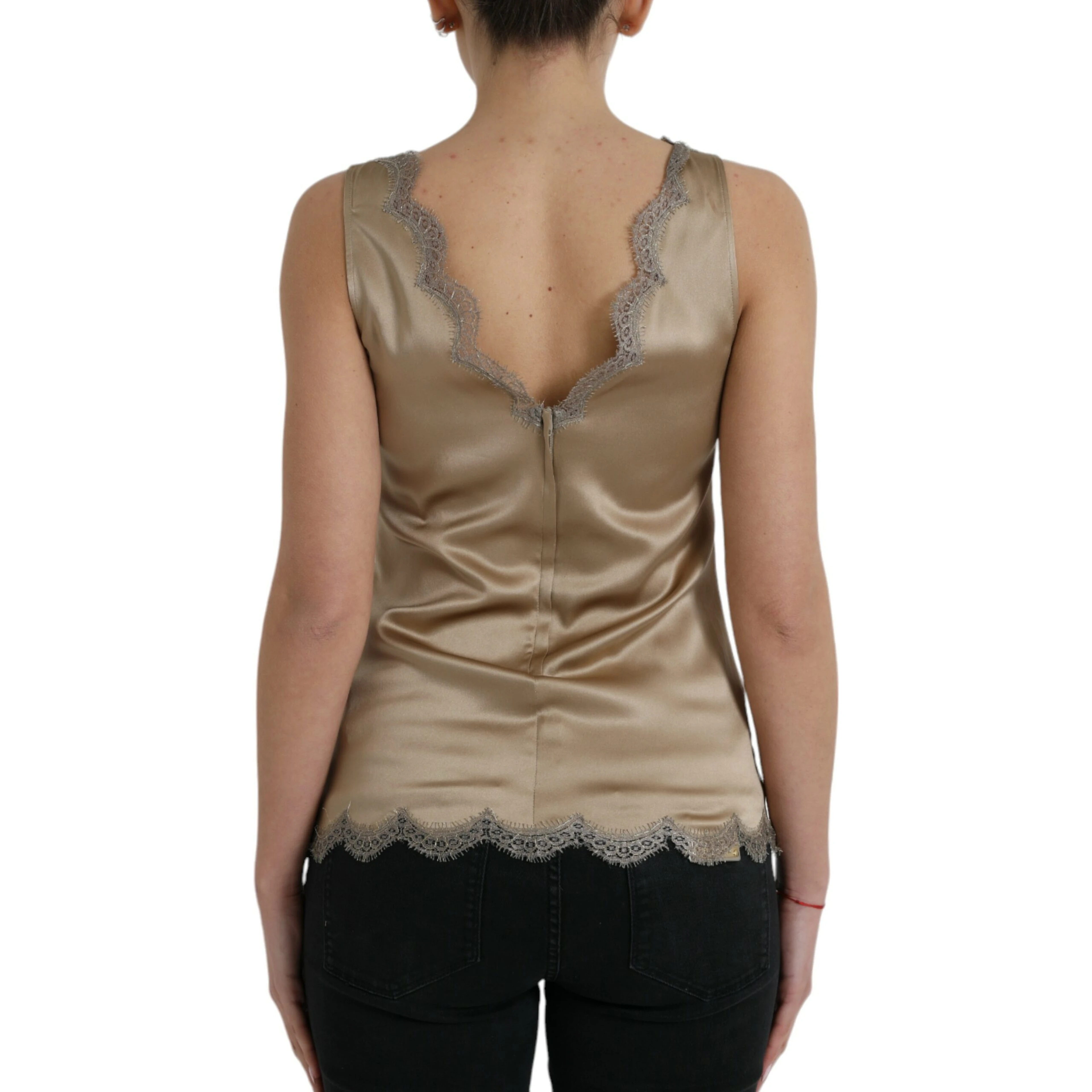 Brown Lace Trim V-neck Sleeveless Tank Top