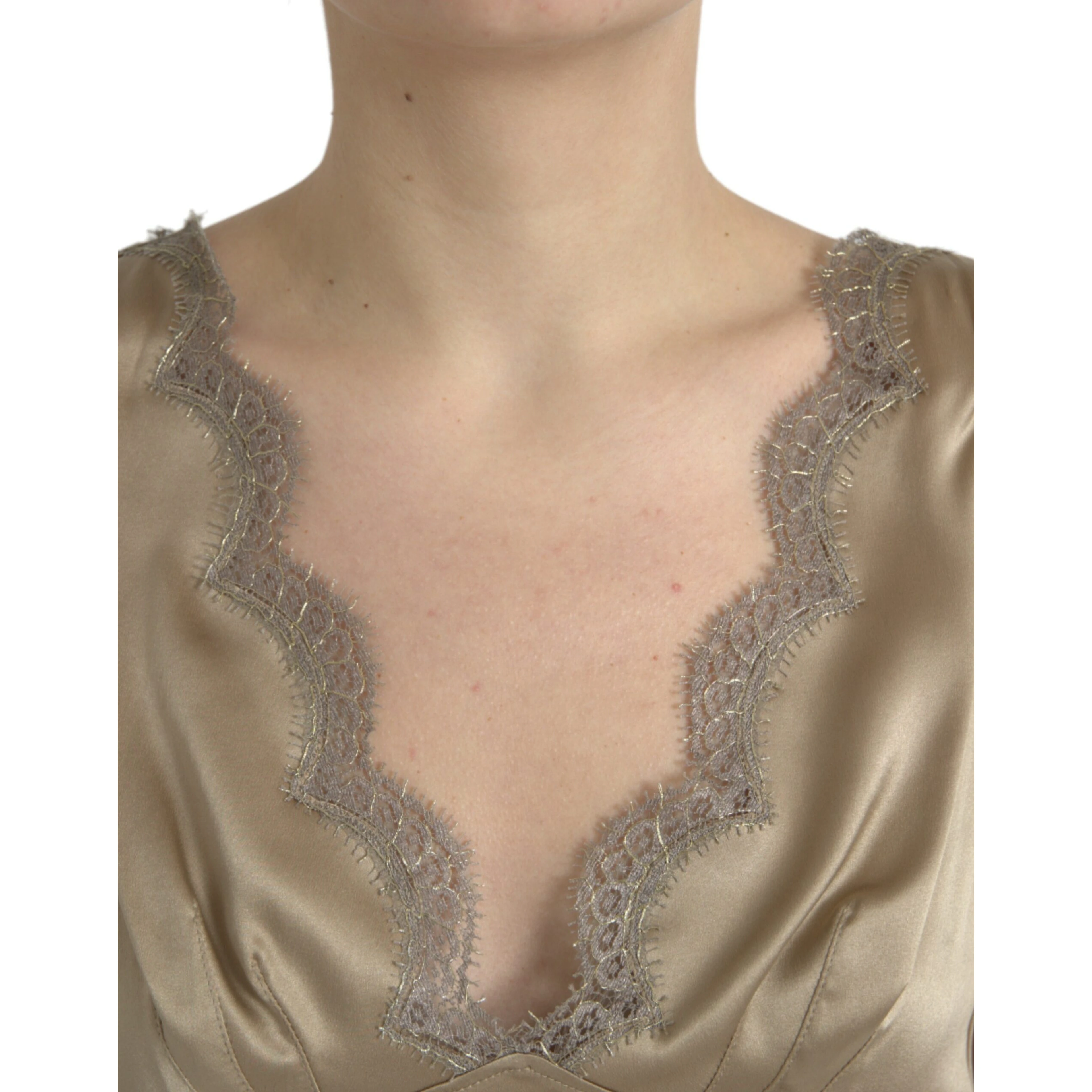 Brown Lace Trim V-neck Sleeveless Tank Top