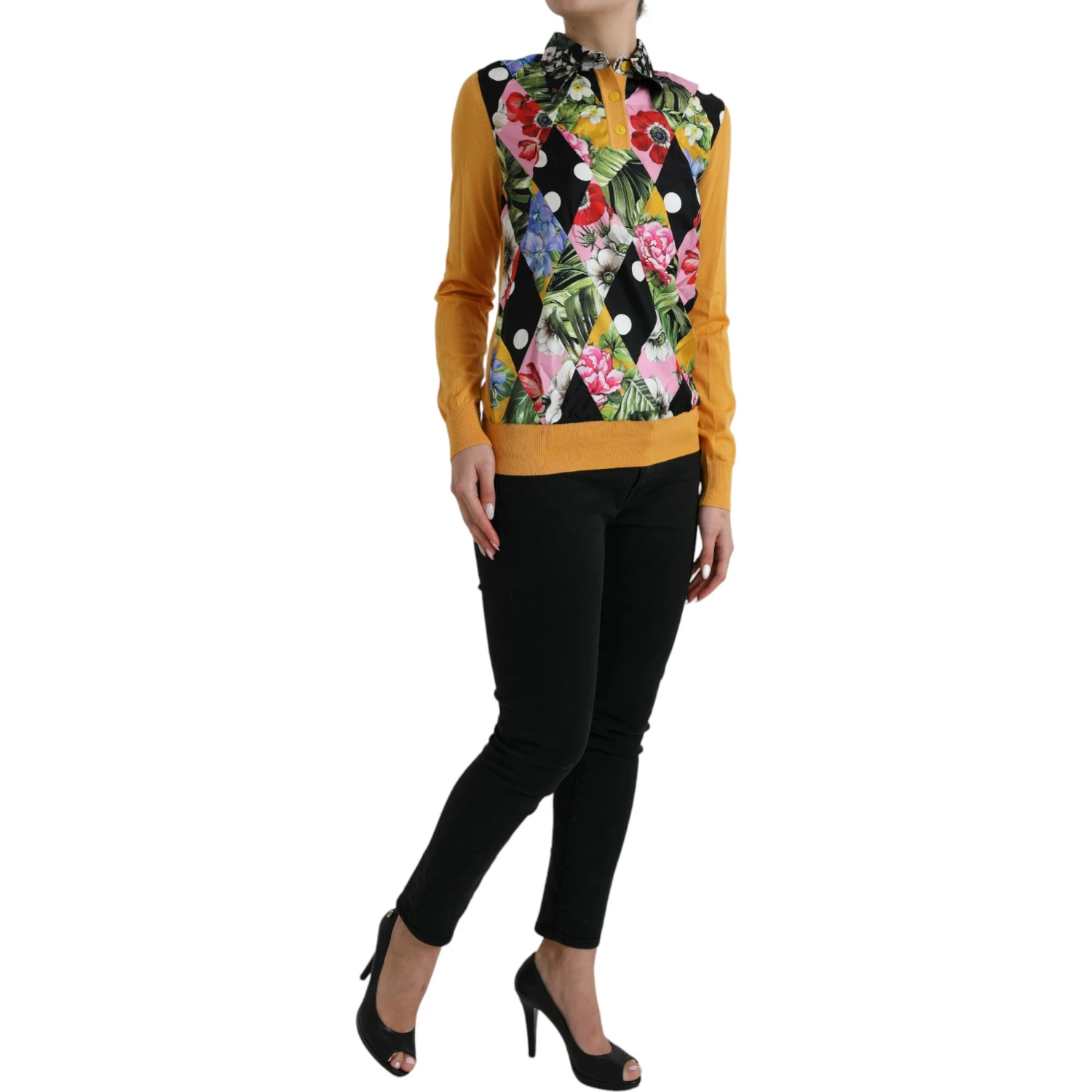 Multicolor Patchwork Cashmere Henley Sweater