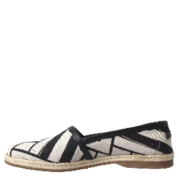 Black White Stripes Slip On Espadrille Shoes