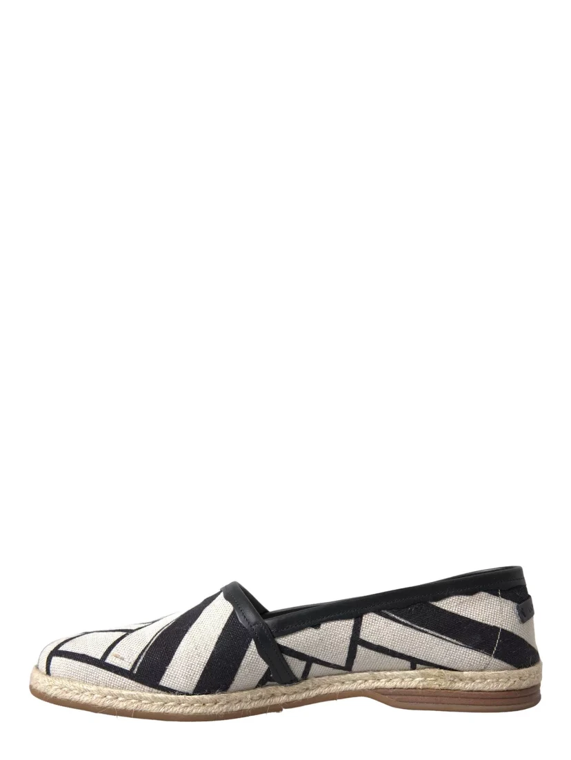Black White Stripes Slip On Espadrille Shoes