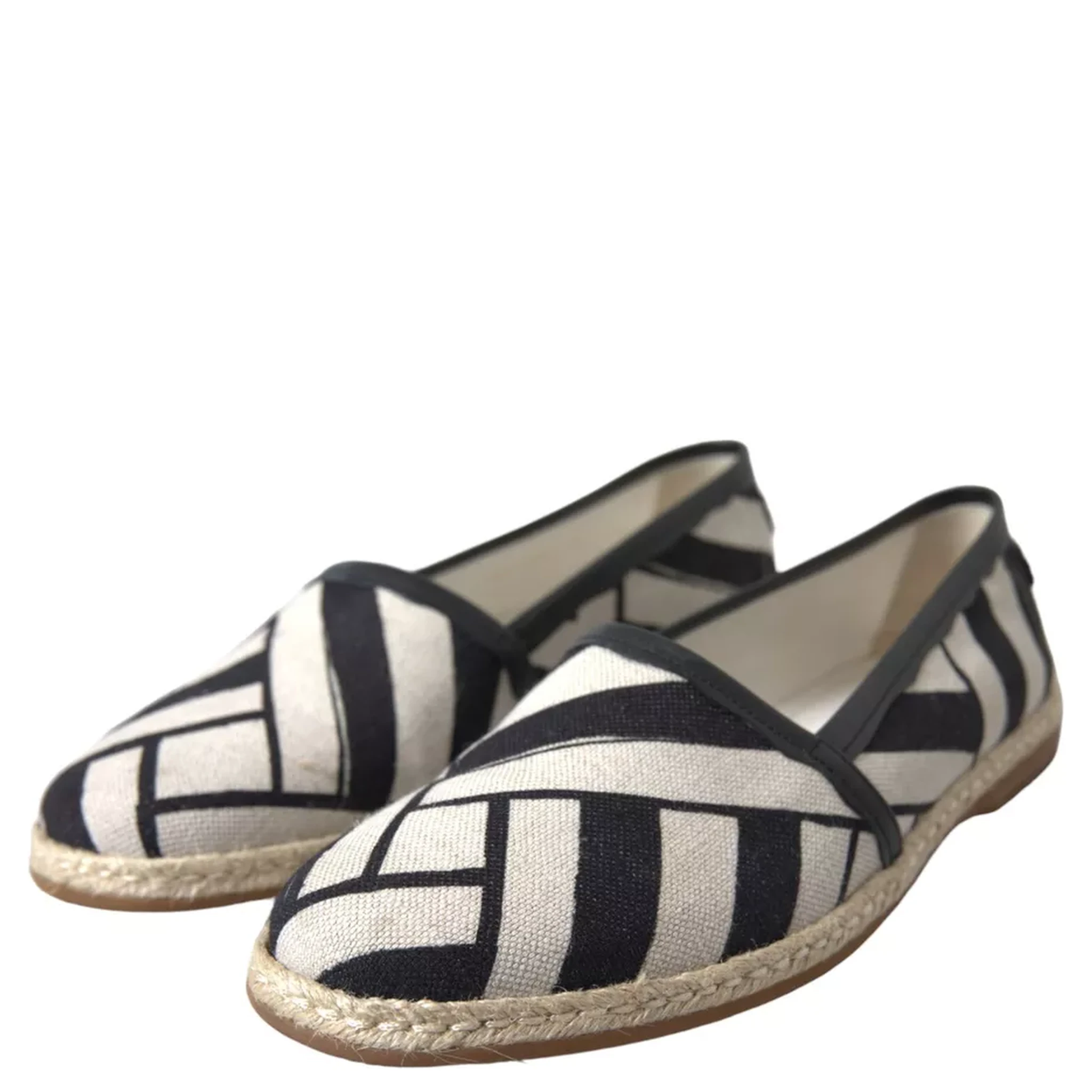 Black White Stripes Slip On Espadrille Shoes