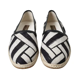 Black White Stripes Slip On Espadrille Shoes