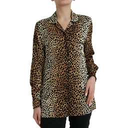 Brown Leopard Print Long Sleeves Blouse Top