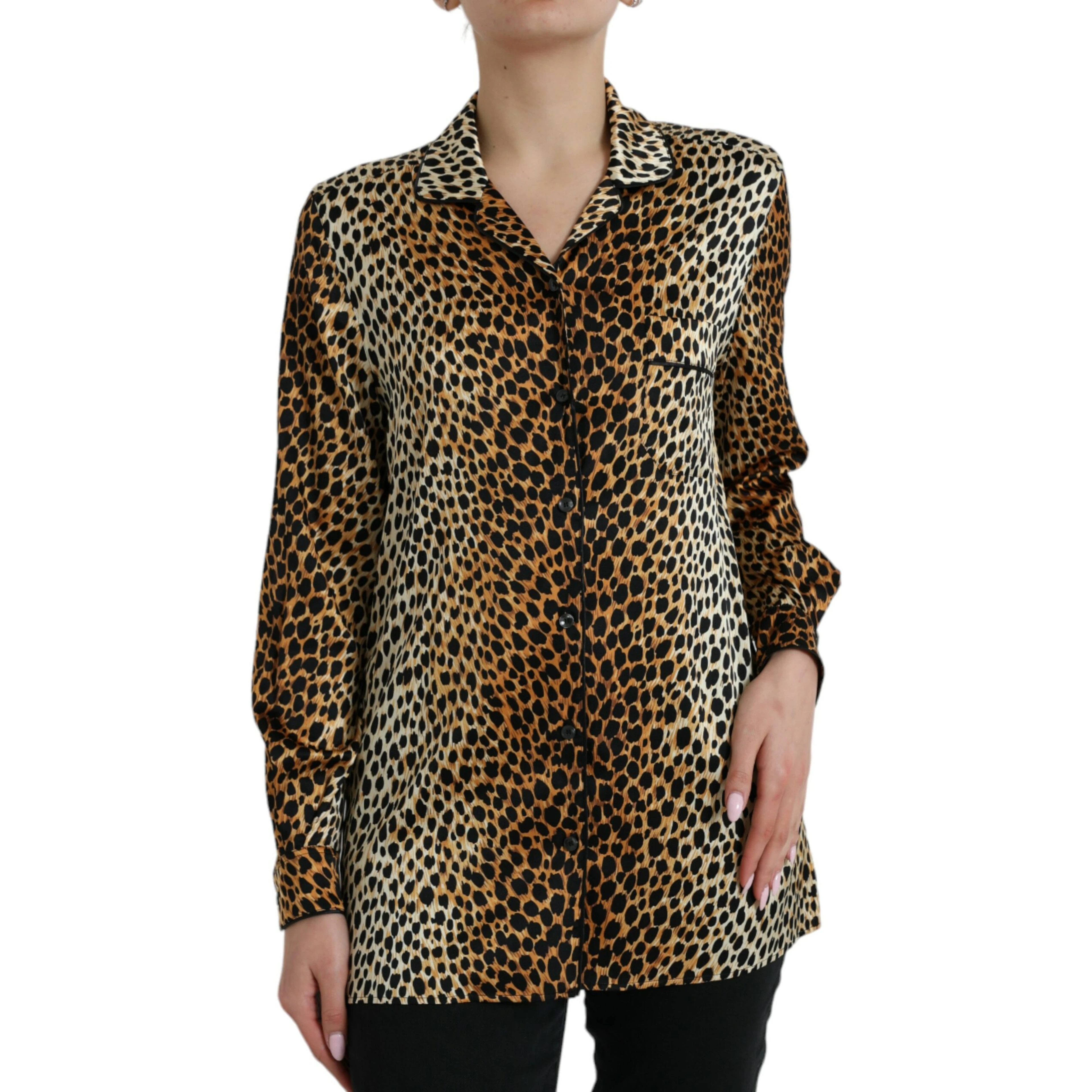 Brown Leopard Print Long Sleeves Blouse Top